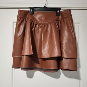 Express High Waisted Faux Leather Ruffle Mini Skirt L